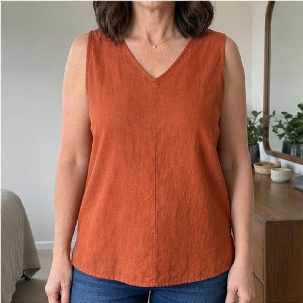 Navy V Neck Top